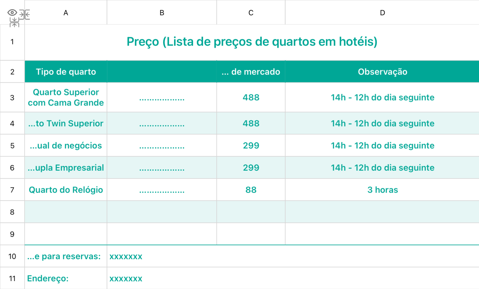 Preço (Lista de preços de quartos em hotéis)